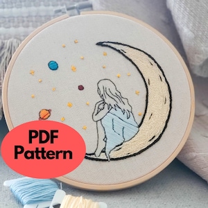 PDF Embroidery Pattern / Moon Embroidery Pattern / Digital Hand Embroidery / Modern Embroidery Pattern / Contemporary Embroidery