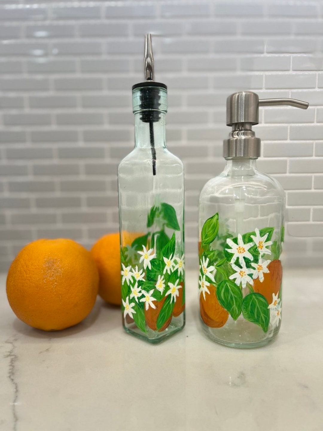 Hand Painted Olive Oil Dish Soap Bottle With Orange Blossoms Etsy