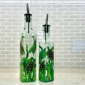 Hand Painted Olive Oil Bottle/Soap Dispenser with Turtles - Kitchen & Bathroom Decor