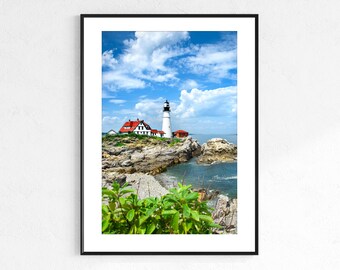 Portland Head Lighthouse Art Print: Maine Coast Nautical Wall Decor