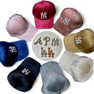 Custom Velvet adjustable hat (variety styles) rhinestone New York NY Yankees Atlanta Los Angeles LA Philly