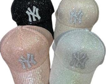Custom Sequin rhinestone NY New York Mesh Back Snapback