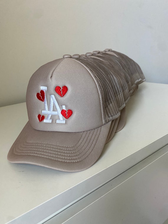 LA Los Angeles trucker hat embroidered with broken hearts
