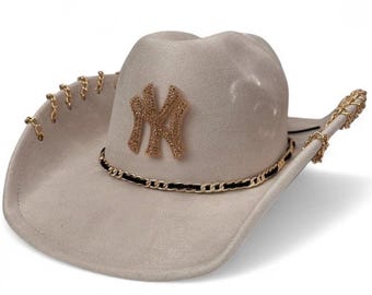 New York Yankees NY gold rhinestone cowboy hat