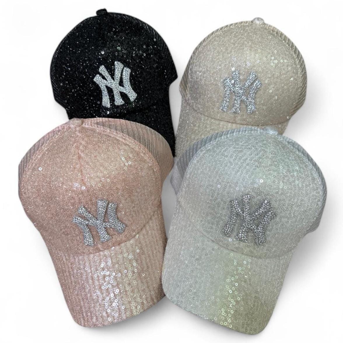 Custom Sequin rhinestone NY New York Mesh Back Snapback