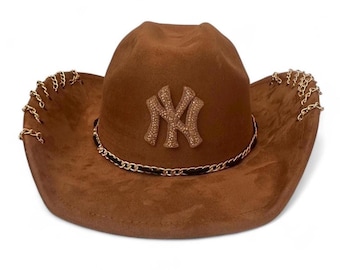 New York Yankees NY gold rhinestone cowboy hat