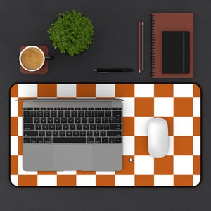 Burnt Orange & White Checkerboard Desk Mat - Large Mousepad - Texas - Hook &#39;Em Horn - Longhorns