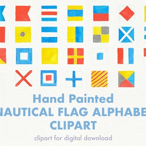 Nautical Flag Alphabet Clip Art Hand Painted Watercolor Illustration Transparent Digital Download