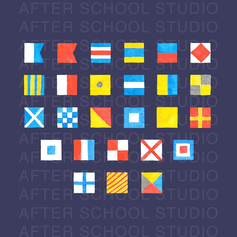 Nautical Flag Alphabet Clip Art Hand Painted Watercolor Illustration Transparent Digital
