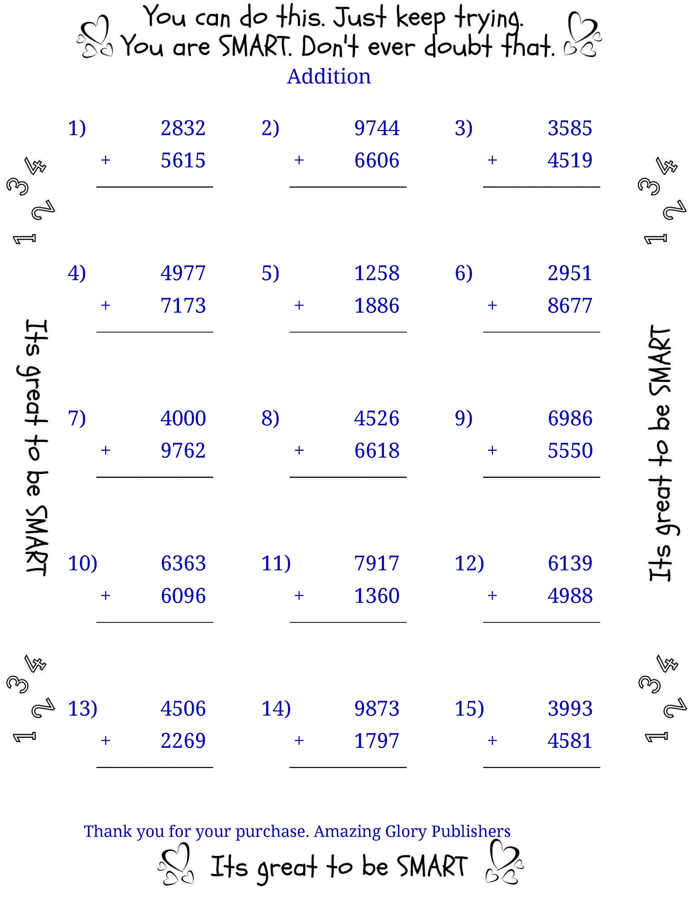 30 MATH ADDITION WORKSHEETS, 450 Math Problems, 38 Printable Pages, 8 ...