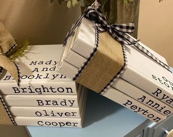Custom Farmhouse Book Stacks / Painted Personalized Book Stack / Hand-Stamped Books / Personalized Gifts / Home Decor / Vintage Custom Books