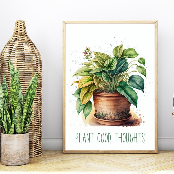 Grünpflanze Aquarell Poster | botanische Wanddeko | Geschenk für Pflanzenliebhaber