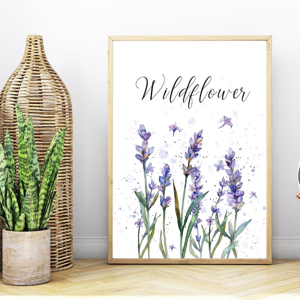 Lavendel Bild | Wildblumen Aquarell | botanisches und florales Poster