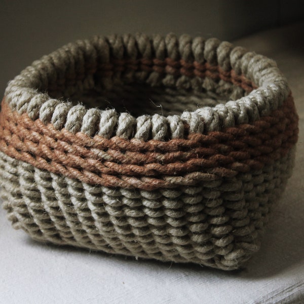 Woven rope basket with natural dye (25cm) Green/Blue/Terracotta
