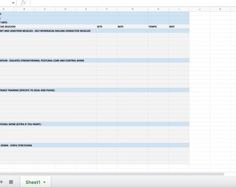 Gedetailleerd trainingsprogramma/plan voor een volledige training / warming-up / training / dagelijkse fitness / training / programma / programma / PDF