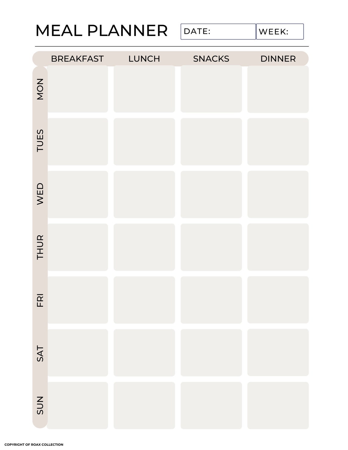 Minimalist Weekly Meal Planner Printable / Food Journal / Meal Tracker ...