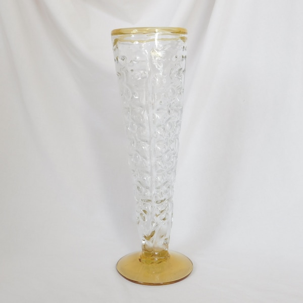 Vintage Vase, Blenko, Crystal and Topaz, 1990s, 9426, Trumpet Vase, Glass, Tall Vase, Pedestal, Footed, Previously Owned, Pickers Haven