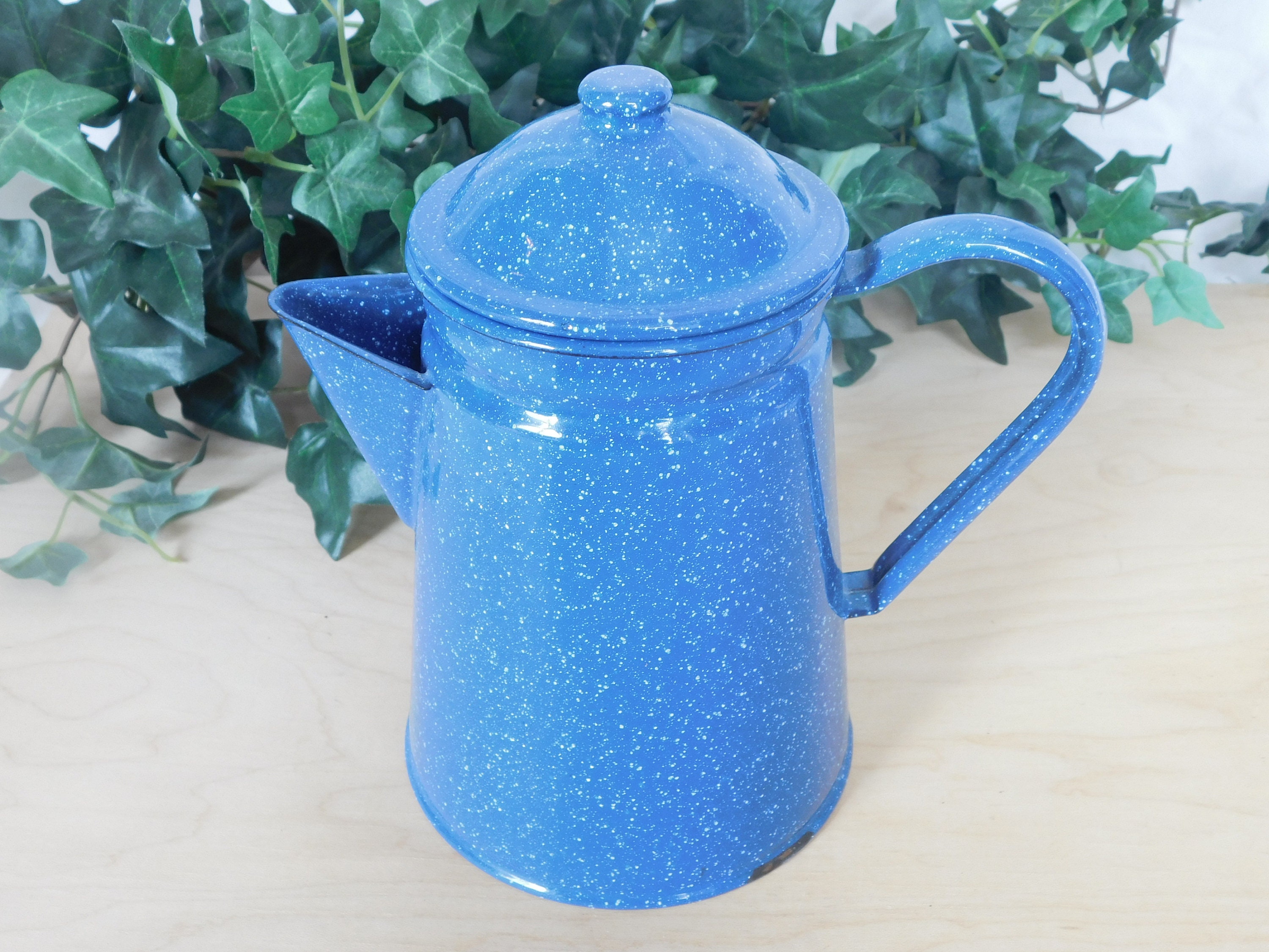 Vintage Enamel Kettle Tea Pot Coffee Pot Pitcher Blue Etsy