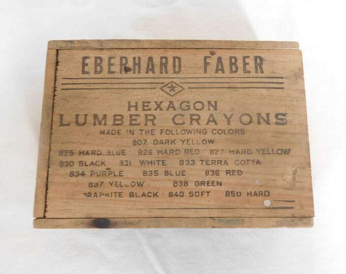 Vintage Wood Box, Eberhard Faber, Lumber Crayons, Blue Wood Crayons