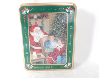 Vintage Tin, Oreo, Christmas, Rectangular, 1990's, Santa Tin, Metal Box, Holiday Decor, Collectible, Nabisco Foods, Green, Display, Storage