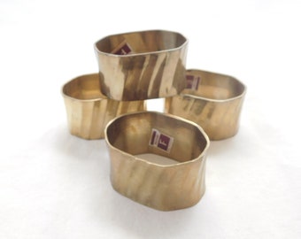 Anillos para servilletas vintage, juego de 4, latón macizo, hechos en India, accesorios de comedor, comedor elegante, decoración del hogar, ovalados, hallazgo de segunda mano, decoración de mesa