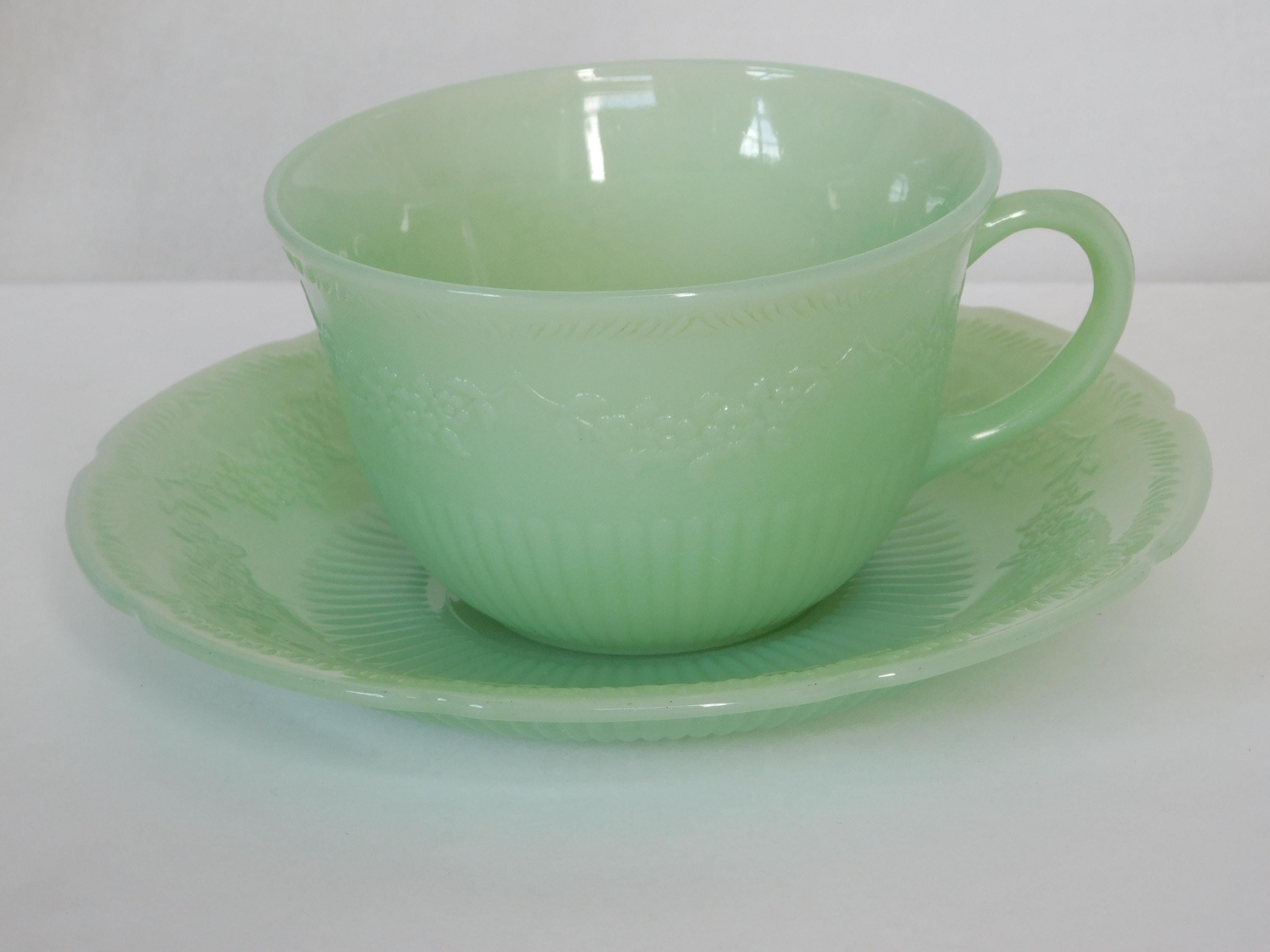 グラス/カップ Fire-King - Fire King Alice Cup & Sauser 1945-1949s Fire King, Vintage, Teacup and Saucer, Jadeite, Alice