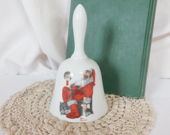 Vintage Bell, Norman Rockwell, Christmas, Santa, The Day After, 1981, Collectible, Seasonal Decor, Holiday, North Pole, Ceramic, Home Decor