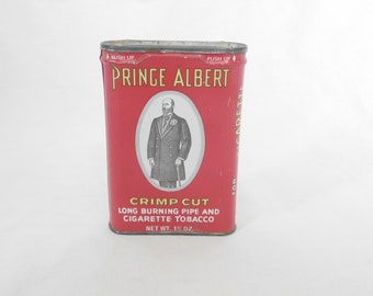 Vintage Tin, Prince Albert, Tobacco, Crimp Cut, Red Tin, Hinged Lid, Small, Collectible, Tobacciana, R.J. Reynolds, Metal, Previously Owned