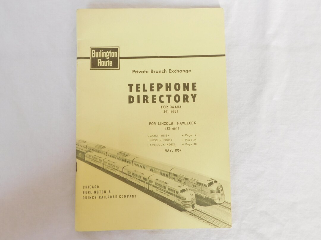 Telephone Directory, Vintage, Burlington Route, Quincy Railroad Co