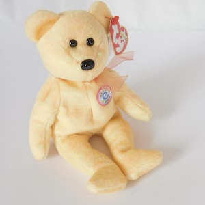 Vintage Beanie Baby, Sunny, TY 2000, Bear, Plushie, Stuffed Animals, February Birthday, Yellow Orange, Hologram Tush Tag, Collectible, Toys