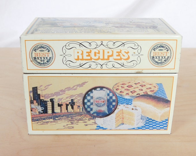 Vintage Recipe Box, Pillsbury, 1980's, Advertising, Metal, Flour Ad
