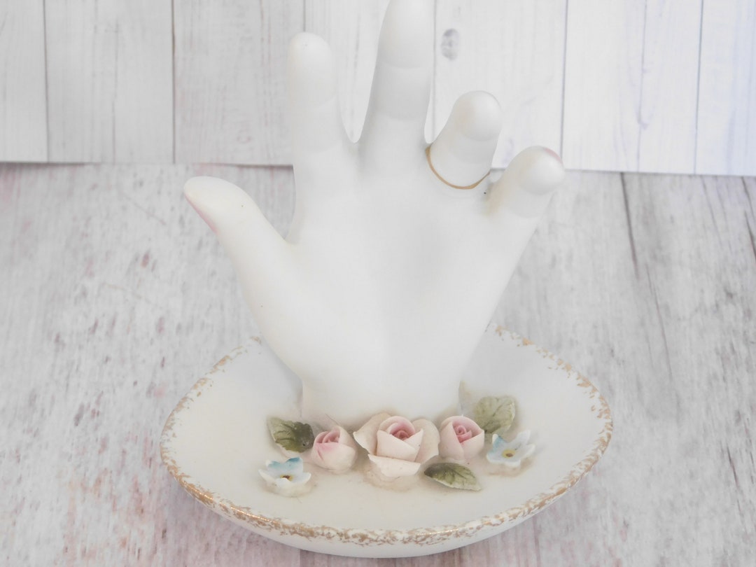 Lefton Hand Dish, Ring Dish, Vintage, 1950's, Number 1518, White Decor