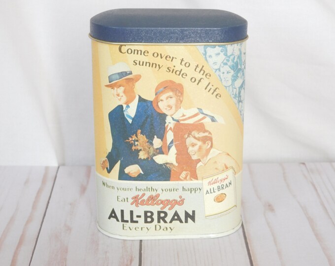 Vintage Cereal Tin, Kellogg's, 1980's, Allbran, Advertising, Small Tin