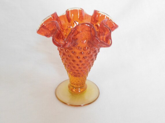 Vintage Bud Vase, Fenton, Hobnail, Wavy Edges, Orange, Yellow, Amberina, Small Vase, Collectible, Art Glass, Home Decor, Pickers Haven, Vase