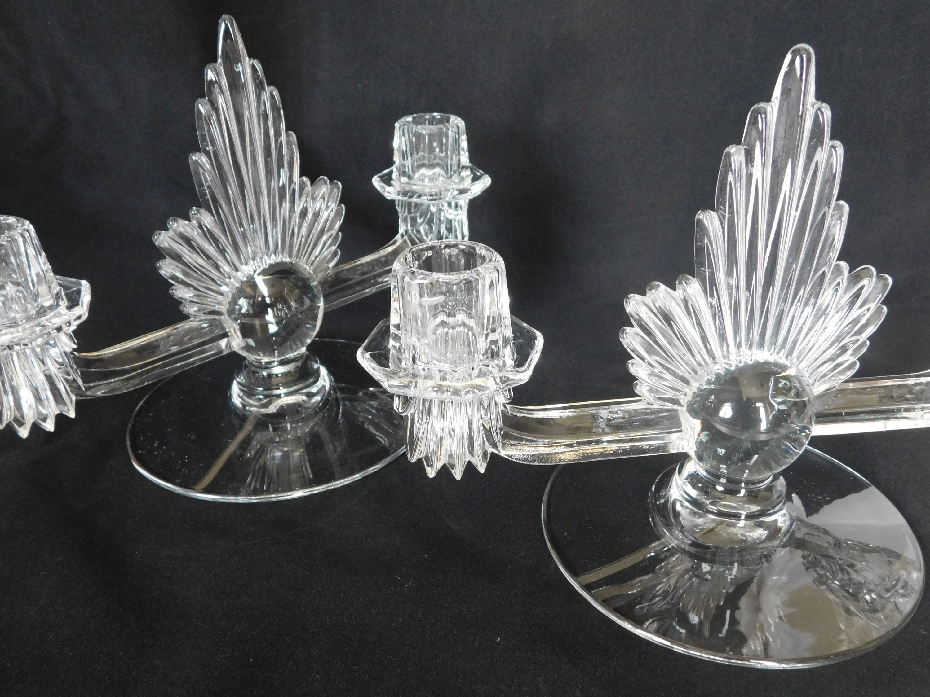 Vintage Fostoria Glass, Double Arm, Candlestick Holders, Art Deco