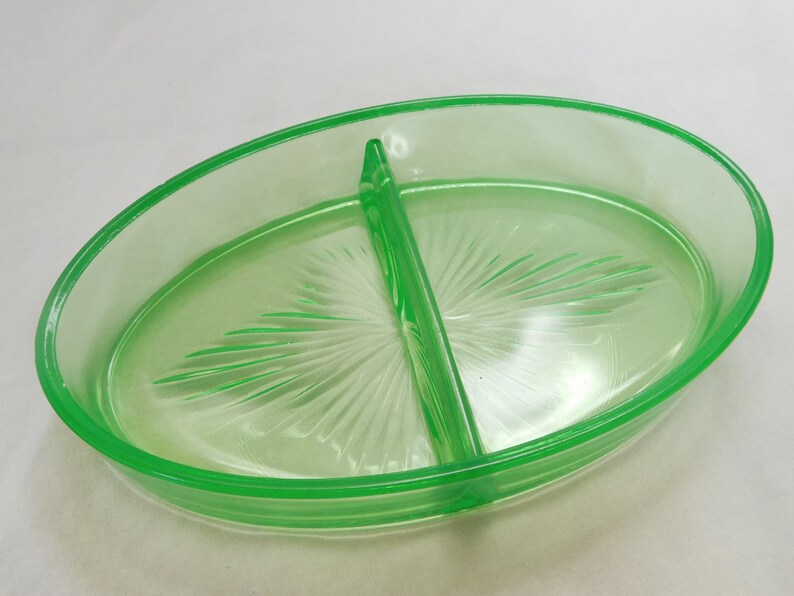 Vintage Glass Dish Metal Tray Uranium Glass Divided Dish Etsy