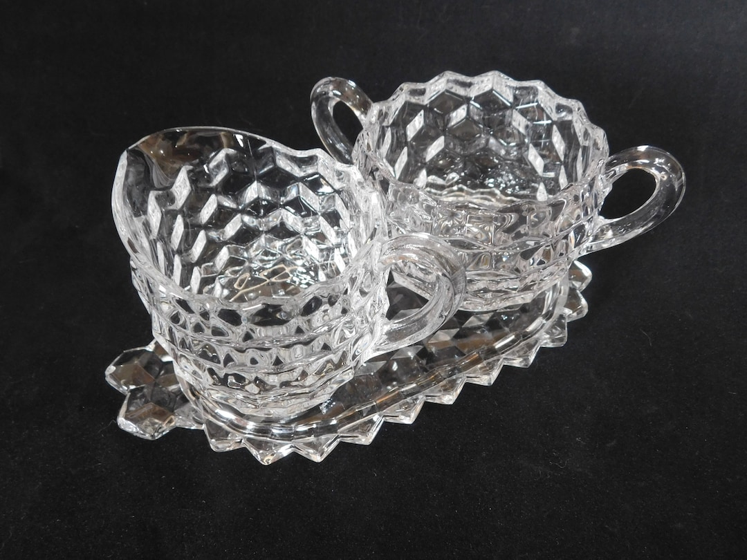 Vintage Cream and Sugar Set, Fostoria, Creamer, Sugar Bowl, Serving