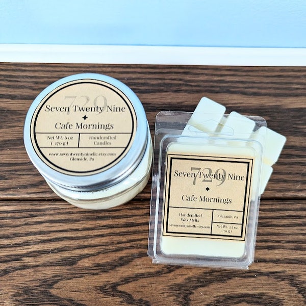 Cafe Mornings Scented Mason Jar Candles and Wax Melts - Soy Blend Wax - Coffee Scented Candles- Single Wick Jar Candle- Each Sold Separately