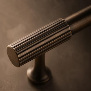 Fluted Solid Brass Cabinet Pull - Modern T Knob, Kitchen Drawer Handle