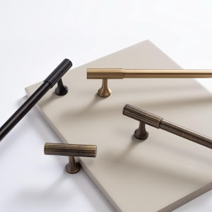 Puxador canelado em latão maciço para armário - Puxador moderno em T, alça para gaveta de cozinha