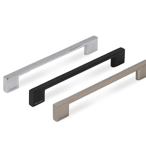 Modern Slim D Square Pull for Cabinets, Drawers, Kitchens, Wardrobes - Matt Black, Satin Nickel, Chrome