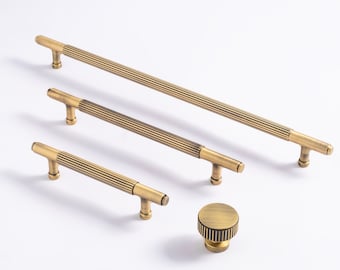 Antique Brass Reeded Wardrobe Handle - Black Gold Cupboard Heavy Pull for Kitchen