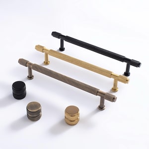 Solid Brass Knurled Cabinet Handle: Modern Kitchen Wardrobe Hardware 160mm