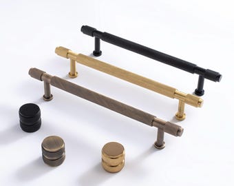Solid Brass Knurled Cabinet Handle: Modern Kitchen Wardrobe Hardware 160mm