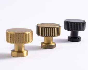Solid Brass Black Fluted Knurled Round Knob Cabinet Pulls (32mm)
