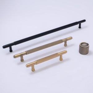 Antique Brass Bronze Reeded Handle or Knob: Solid Brass Wardrobe Pull