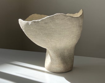 Abstract Beige Ceramic Sculptural Vase | Contemporary Ceramic Vase