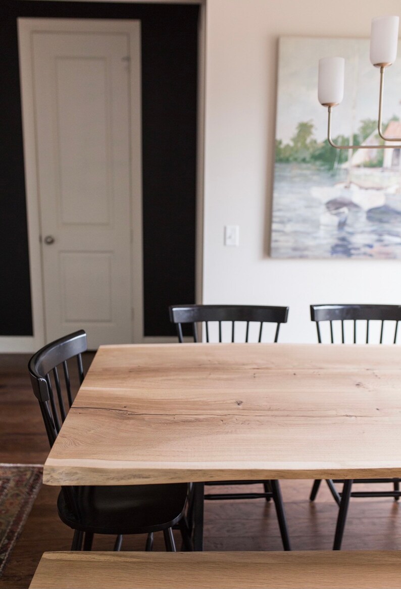 White Oak Live Edge Dining Table Steel Wishbone Legs Etsy