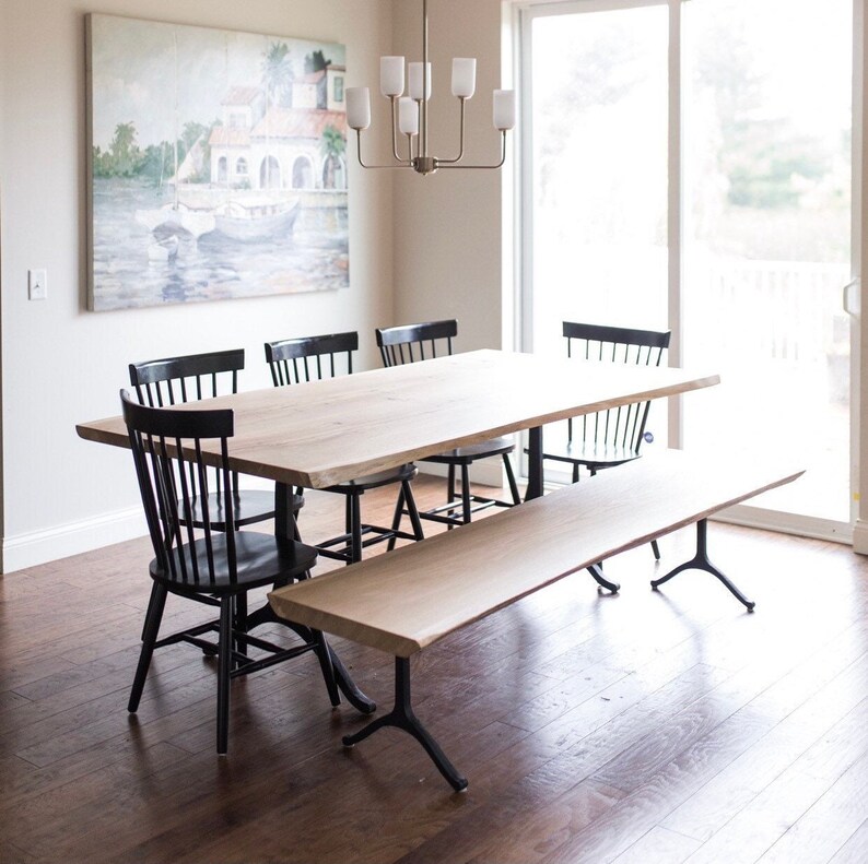 White Oak Live Edge Dining Table Steel Wishbone Legs Etsy