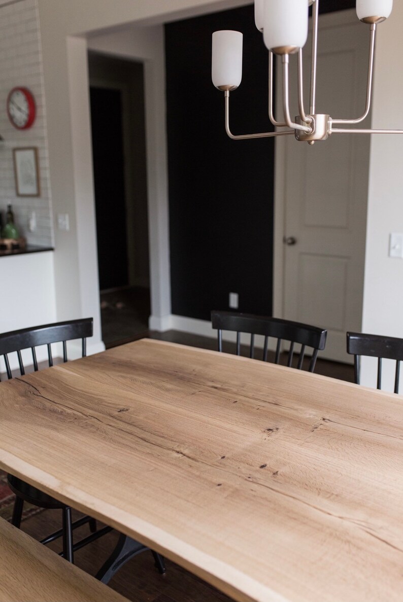 White Oak Live Edge Dining Table Steel Wishbone Legs Etsy